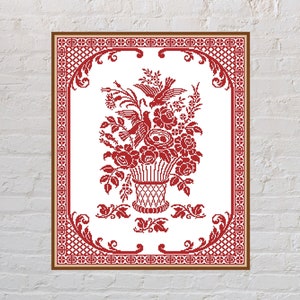 Cross stitch pattern Vintage Bouquet #11, antique cross stitch, monochrome embroidery, floral cross stitch, PDF file, bird cross stitch