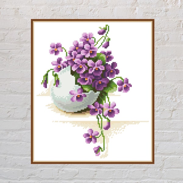 Cross stitch pattern Easter Violet, Easter cross stitch, holiday embroidery, Easter egg, digital PDF file, printable, floral cross stitch