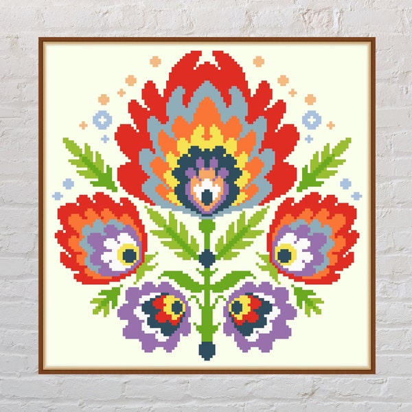 Cross stitch pattern Polish Folk Ornament, folk embroidery, floral cross stitch chart, digital PDF file, ornament cross stitch, printable