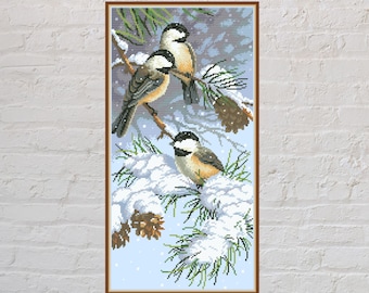 Cross stitch pattern Winter Birds, winter cross stitch, bird embroidery, snow cross stitch, digital PDF file, printable cross stitch