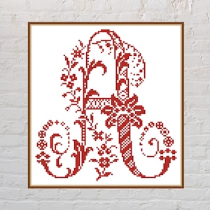 Cross stitch pattern Letter A of the Antique Alphabet, vintage cross stitch, PDF file, monogram, monochrome embroidery, font cross stitch