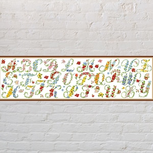 Cross stitch pattern Floral Alphabet #2, letters cross stitch, floral embroidery, abc cross stitch, digital PDF file, font cross stitch