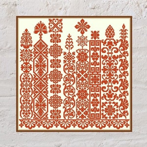 Cross stitch pattern Flowers Uprising, monochrome cross stitch, geometric embroidery, counted cross stitch, PDF file, border cross stitch