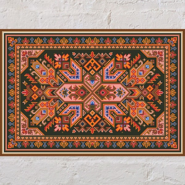 Cross stitch pattern Uzbek Ornament, rug design, geometric embroidery, counted cross stitch, digital PDF file, printable cross stitch