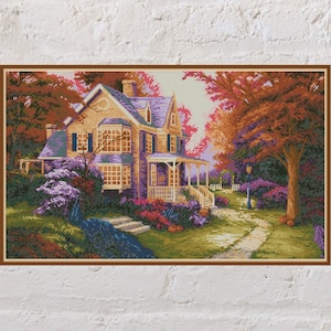 Cross stitch pattern Flowering House, floral cross stitch chart, nature embroidery, summer cross stitch, digital PDF file,house cross stitch