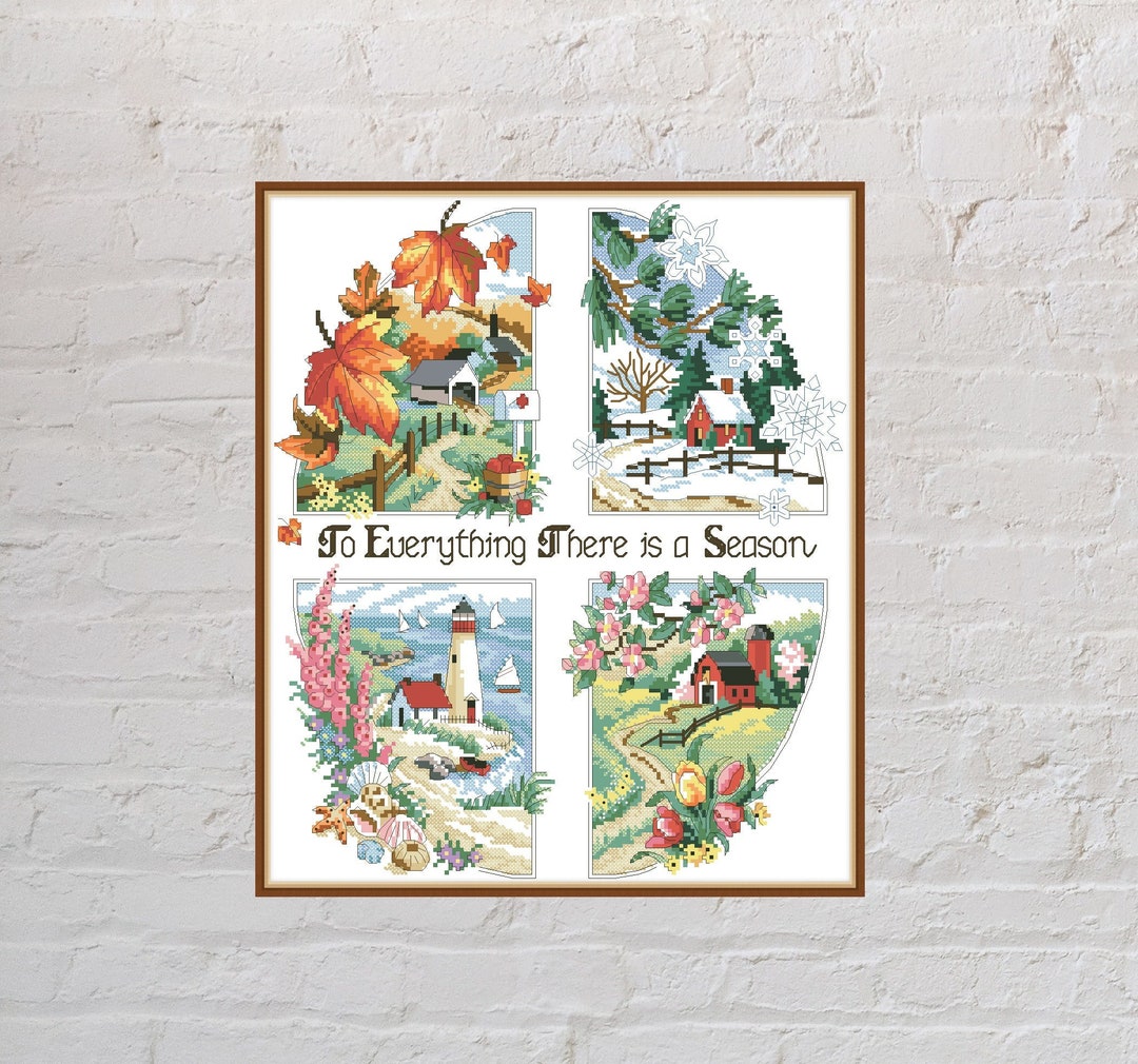 Cross Stitch Pattern Four Seasons, Nature Cross Stitch, Seasons Embroidery, Digital PDF File