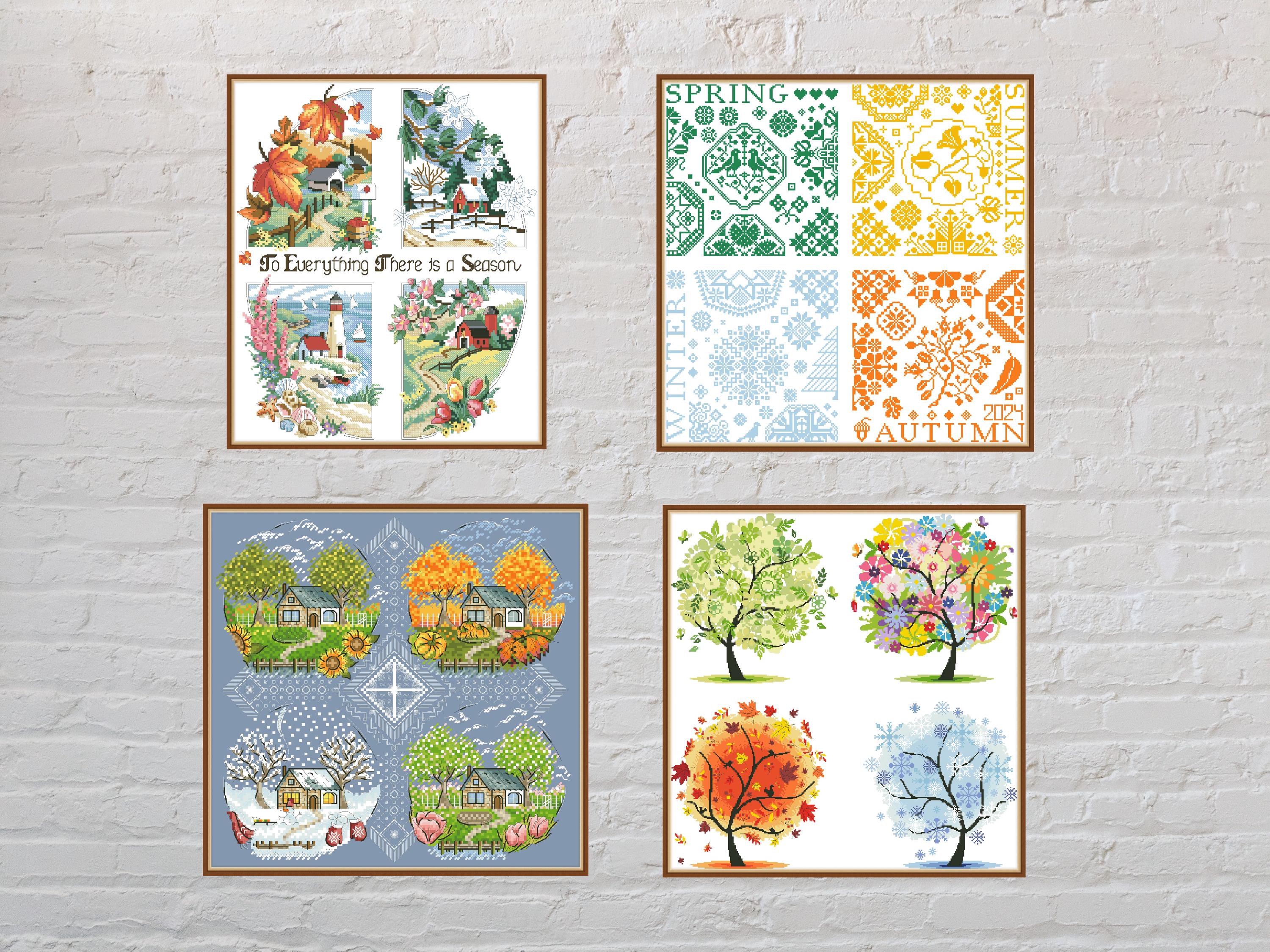 Set of 4 Four Seasons Cross Stitch Patterns, Cross Stitch Bundle ...