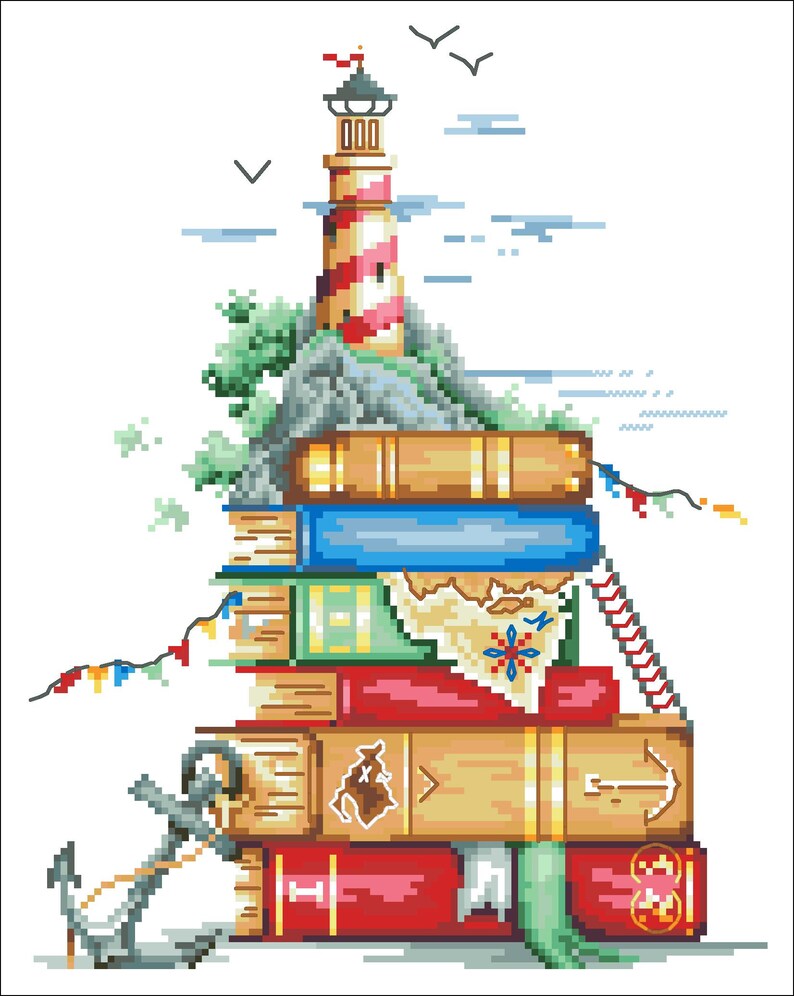 Cross Stitch Pattern Sea of Books, Vintage Cross Stitch, Nature …