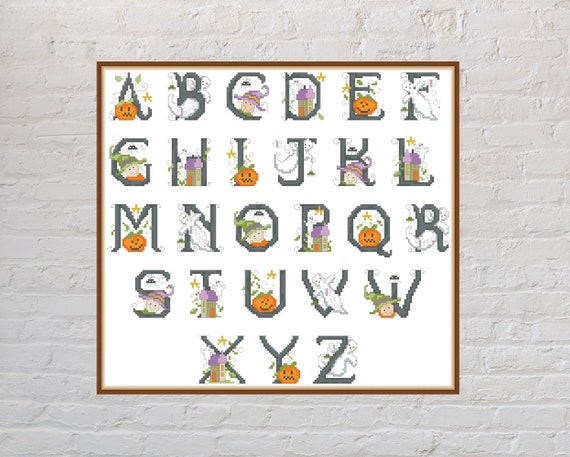Cross stitch pattern Halloween Alphabet #2, Halloween cross stitch chart, spooky cross stitch, holiday embroidery, PDF, letters cross stitch
