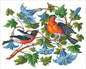 Cross stitch pattern Floral Birds 2, nature counted cross stitch, birds embroidery, flowers cross stitch, PDF file, printable cross stitch