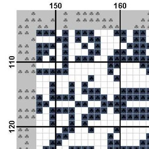 May include: Black and white pixel art design with a grid pattern. The design features a repeating pattern of shamrocks.