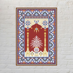 Arabic Carpet Cross Stitch Pattern PDF | Traditional Islamic Prayer Rug Chart | Vintage Oriental Embroidery | Persian Turkish Mihrab Art