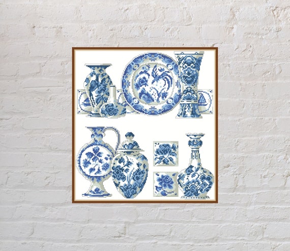 Cross Stitch Pattern Delft Blue, Pottery Cross Stitch, Faience