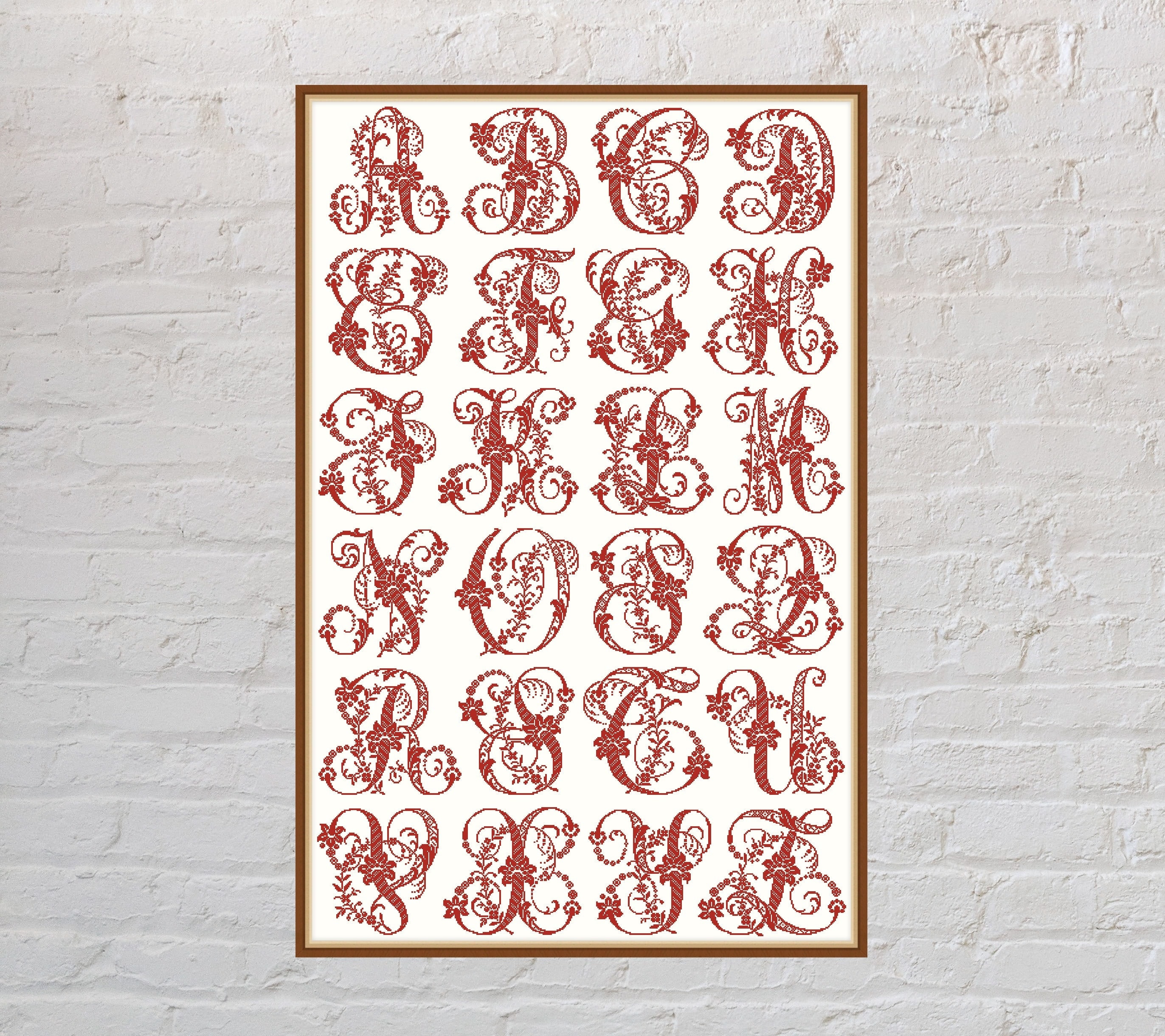 Cross stitch pattern Antique Alphabet, letters cross stitch, monochrome embroidery, abc cross stitch, digital PDF file, font cross stitch