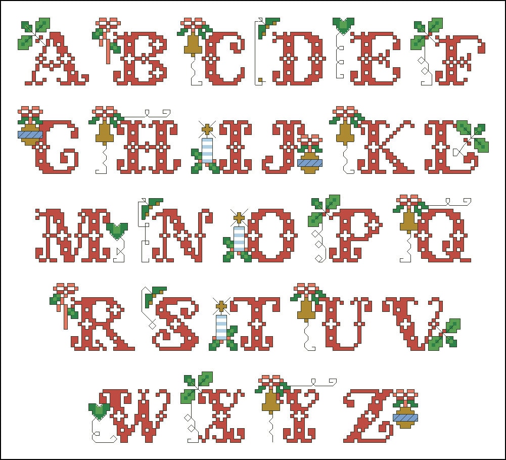 Cross Stitch Pattern Christmas Alphabet #2, Christmas Cross Stitch, Holiday Embroidery, Digital PDF File, Font, Abc Cross Stitch, Noel Decor - Etsy cross-stitch-pattern-christmas-alphabet-2-christmas-cross-stitch-holiday-embroidery-digital-pdf-file-font-abc-cross-stitch-noel-decor-etsy