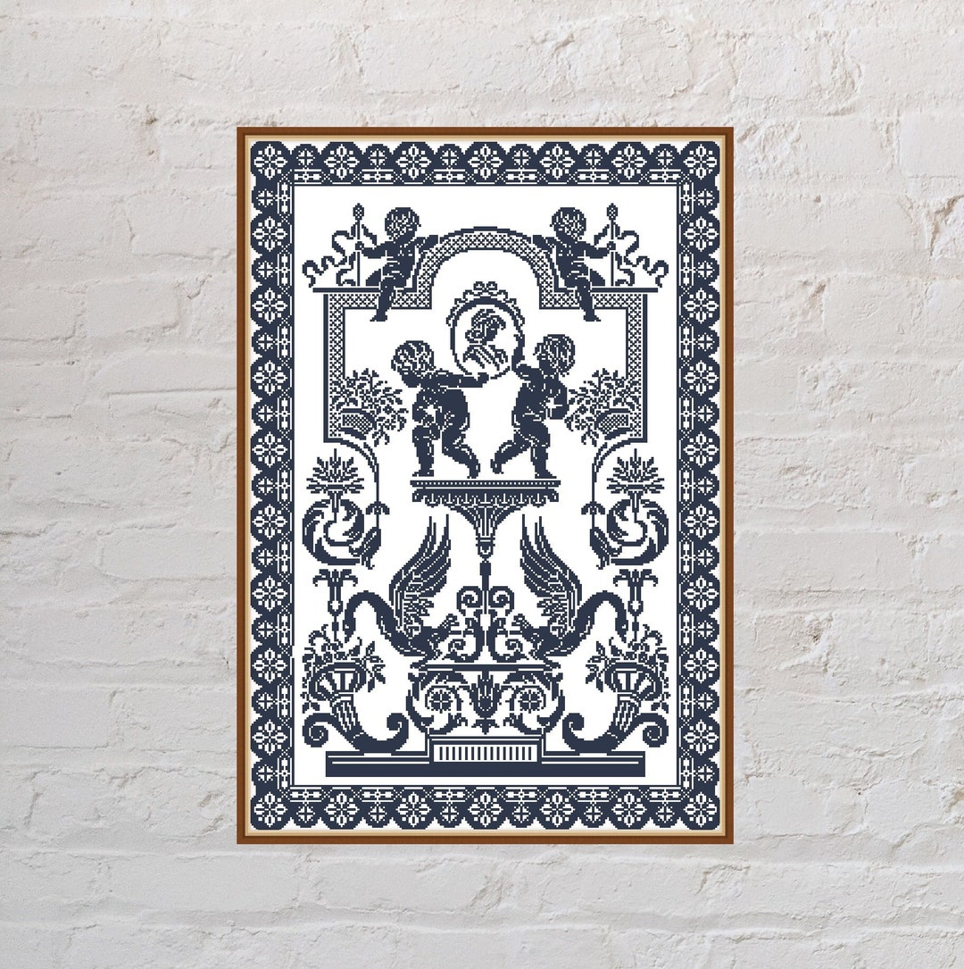 Cross Stitch Pattern Angels Playground 2, Sampler Cross Stitch, Antique