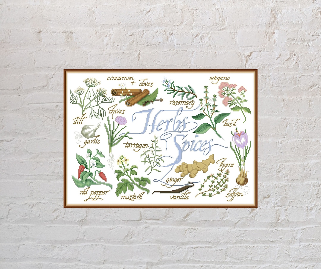 Cross Stitch Pattern Herbs and Spices, Sampler Cross Stitch Chart