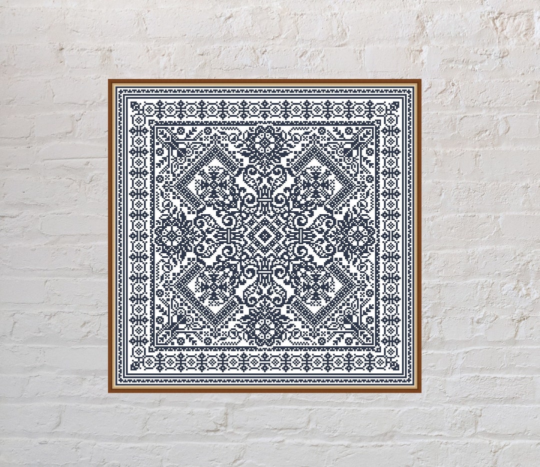 Cross Stitch Pattern Antique Carpet, Cushion Design, Monochrome ...