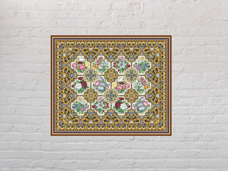 Cross Stitch Pattern Flower Carpet 6, Floral Cross Stitch, Vintage