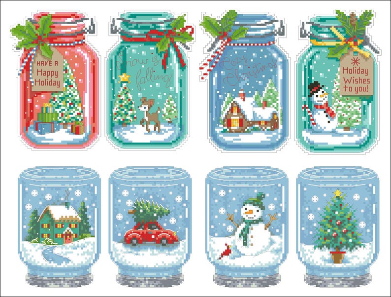 Cross Stitch Pattern Christmas Jars, Christmas Cross Stitch, Holiday ...