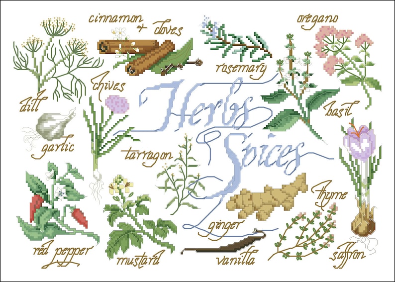 Cross Stitch Pattern Herbs and Spices Sampler Cross Stitch Etsy