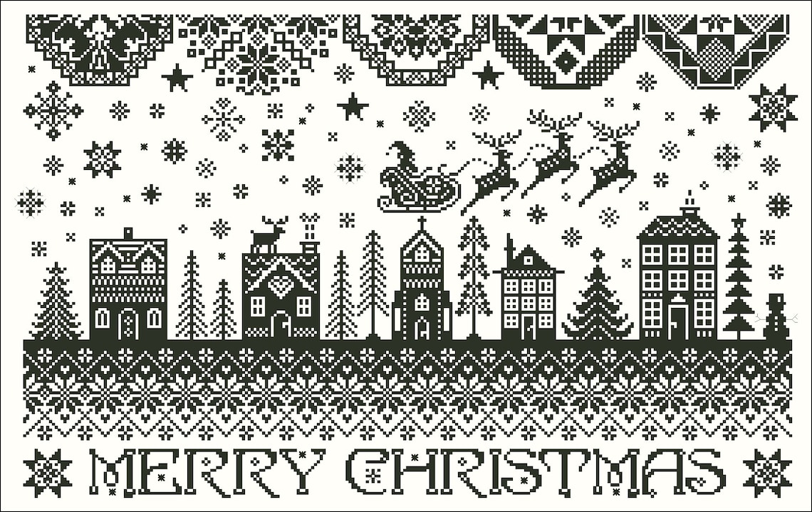 Cross stitch pattern Merry Christmas quaker sampler Etsy 日本