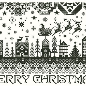 Modèle de point de croix Joyeux Noël, échantillonneur quaker, point de croix de Noël, broderie monochrome, fichier PDF numérique, point de croix de vacances image 5