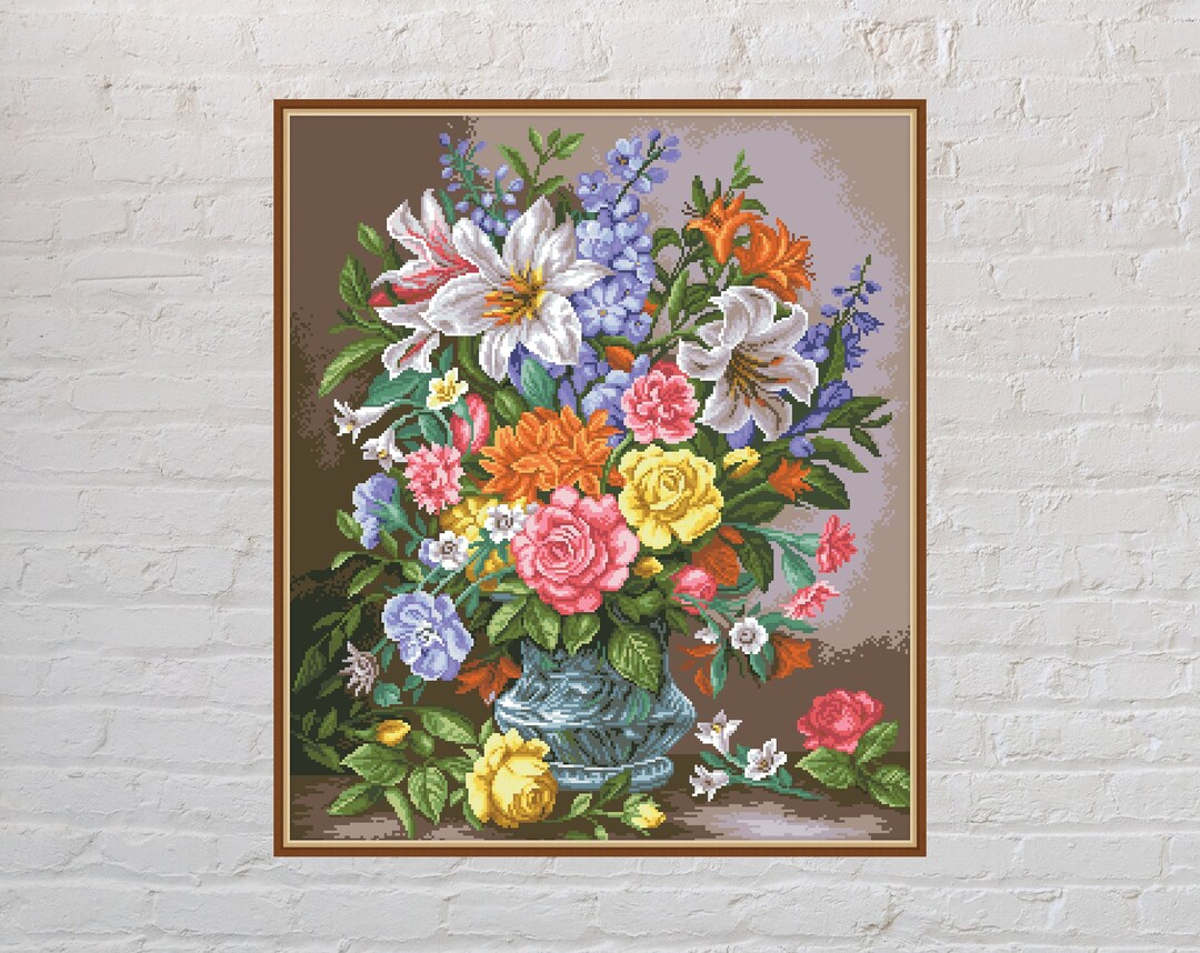 Cross Stitch Pattern Garden Bouquet 4, Floral Cross Stitch, Vintage Cross Stitch, Printable PDF File, Retro Embroidery, Flower Cross Stitch