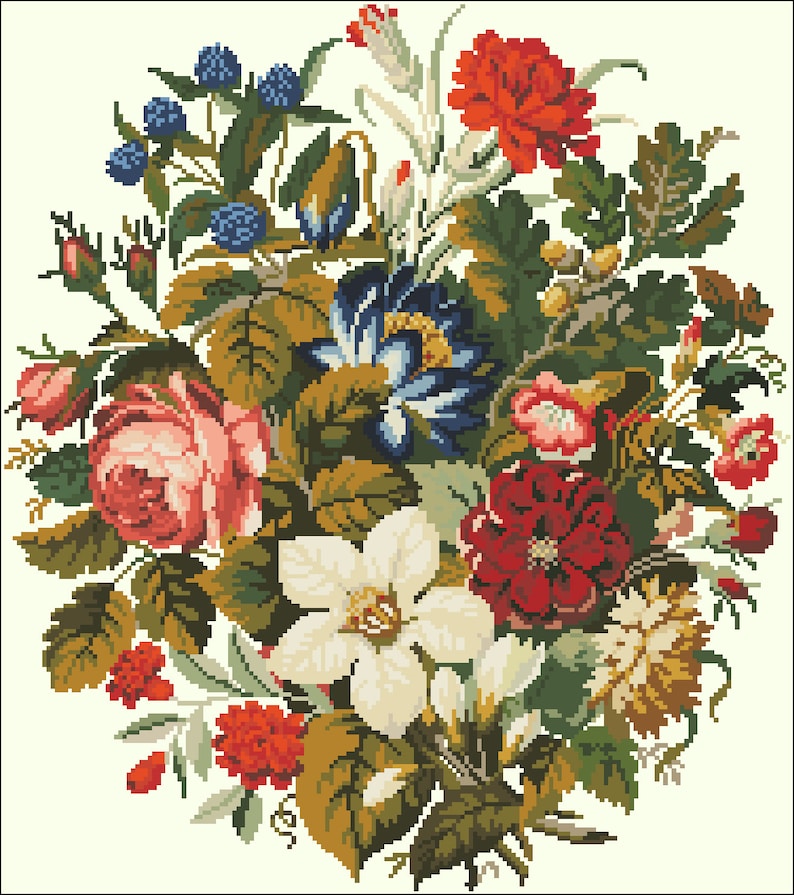 Cross Stitch Pattern Garden Bouquet Floral Cross Stitch - Etsy