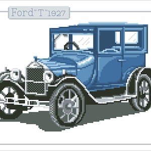 Cross stitch pattern 1927 Ford Model T, car cross stitch, retro embroidery, counted cross stitch, digital PDF file, vintage cross stitch