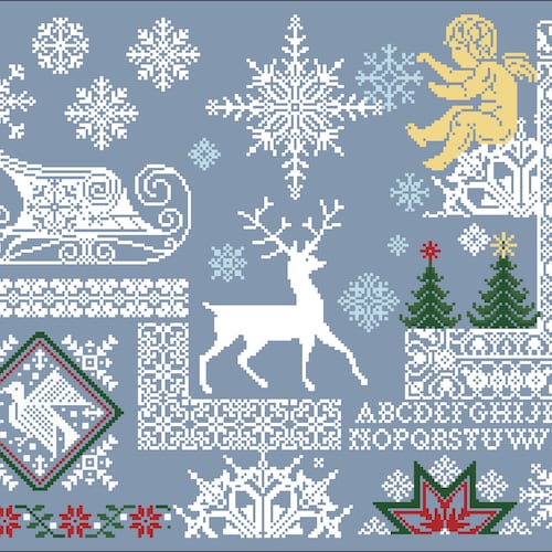 Cross Stitch Pattern Merry Christmas Quaker Sampler Etsy