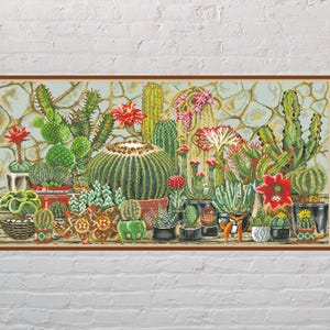 Schema punto croce Cactus, punto croce pianta, ricamo natura, punto croce stampabile, file PDF digitale, punto croce fiore, vintage