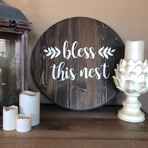 Bless This Nest Round Wooden Sign – Farmhouse Wall Decor, Rustic Home Sign, Entryway Decor, Housewarming Gift, Cottagecore Home Decor