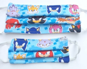 Sonic The Hedgehog Theme Inspired Face Masks For Adults and Children Handmade