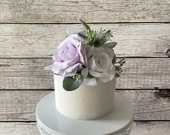 Lavender and White Rose 1st Birthday Cake Topper, Smash Cake Topper, Floral Themed Birthday, Wedding Cake Topper, Wedding Cake Flowers