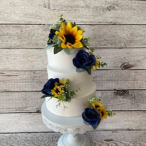 Navy Rose and Sunflower Wedding Cake Topper, Wedding Cake Decoration, Wedding Cake Flowers, Small Centerpiece, Lantern Flowers