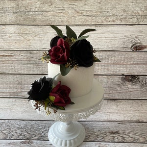Burgundy and Black Rose Wedding Cake Topper, Wedding Cake Decoration, Wedding Cake Flowers, Small Centerpiece, Lantern Flowers