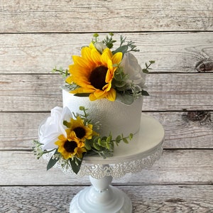 White Rose and Sunflower Wedding Cake Topper, Wedding Cake Decoration, Wedding Cake Flowers, Small Centerpiece, Birthday Cake Topper