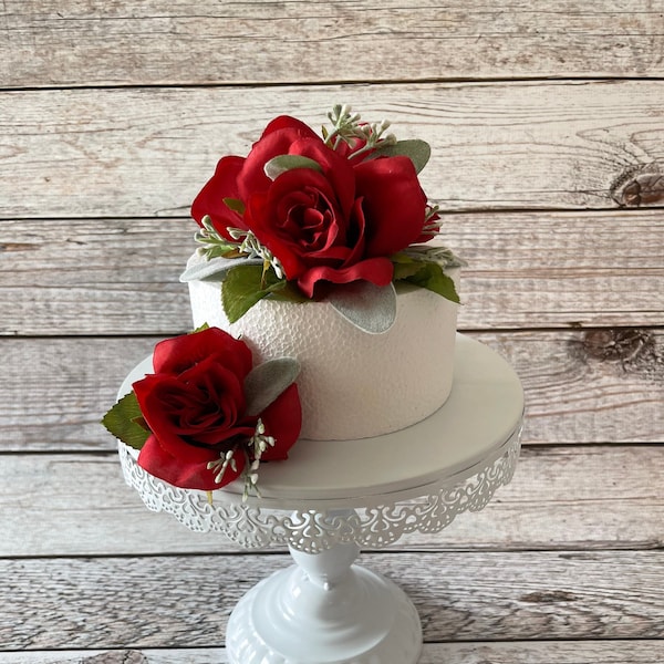 Red Rose Wedding Cake Topper, Wedding Cake Decoration, Wedding Cake Flowers, Small Centerpiece, Lantern Flowers