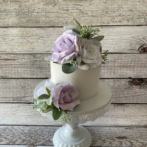 Lavender and White Rose Wedding Cake Topper, Wedding Cake Decoration, Wedding Cake Flowers, Small Centerpiece, 1st Birthday Cake Topper