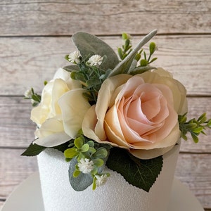 Pink and Ivory Rose Cake Topper, Wedding Cake Decoration, Wedding Cake Flowers, 1st Birthday Cake Flowers, Small Centerpiece, Bridal Shower