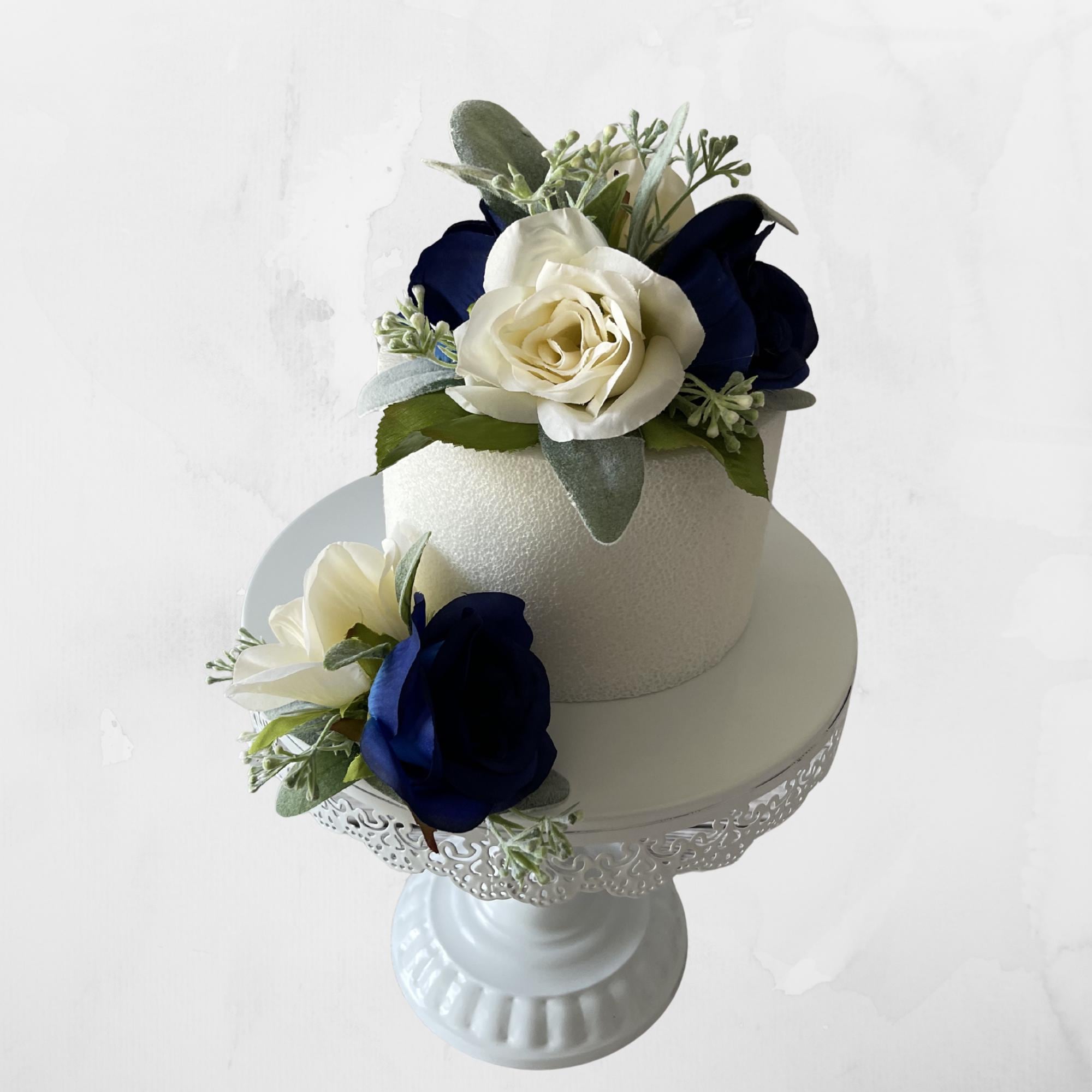 Navy Ivory Rose Cake Topper