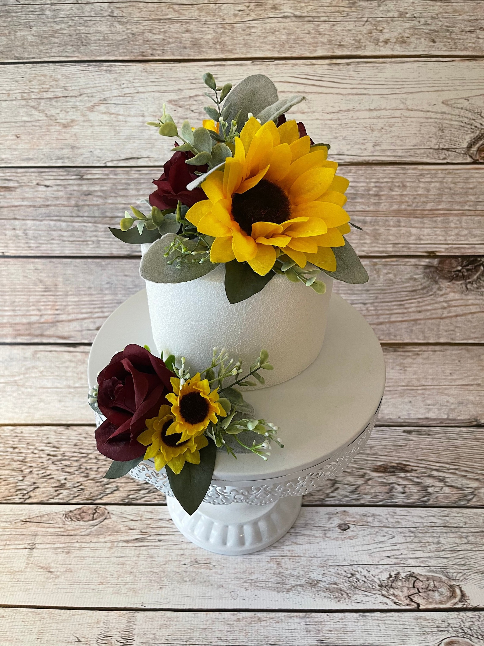 Burgundy Rose and Sunflower Wedding Cake Topper Wedding Etsy