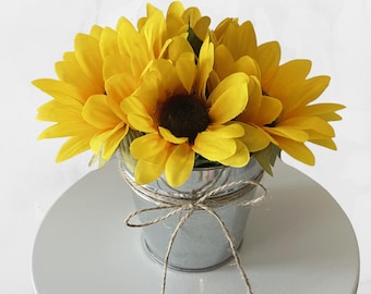 Farmhouse Sunflower Centerpiece, Summer Home Decor, Rustic Sunflower Arrangement, Tier Tray Decor