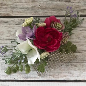 Peigne à cheveux fleur de mariage, accessoire de mariée avec roses, plantes succulentes, hortensias et verdure, fleurs pour cheveux pour mariée, demoiselle d'honneur, bouquetière image 2