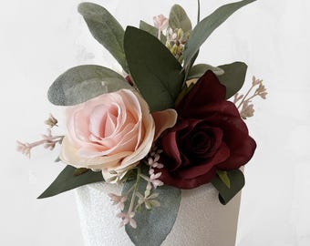 Pink and Burgundy Rose Wedding Cake Topper, Wedding Cake Decoration, Wedding Cake Flowers, Small Centerpiece, Anniversary or Birthday Cake