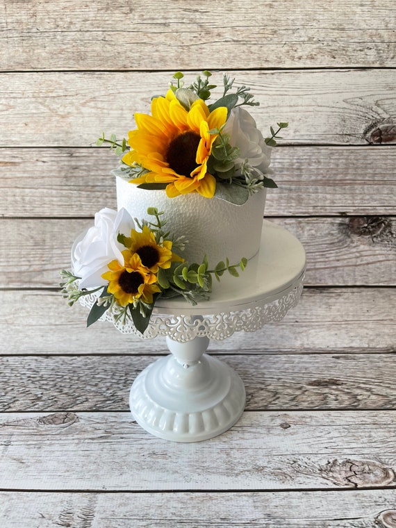 White Rose and Sunflower Wedding Cake Topper Wedding Cake Etsy