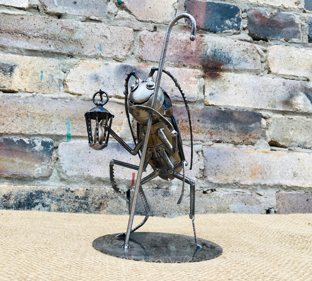 Metal Cockroach Sculpture on Stand With Lantern and Staff, Steampunk ...
