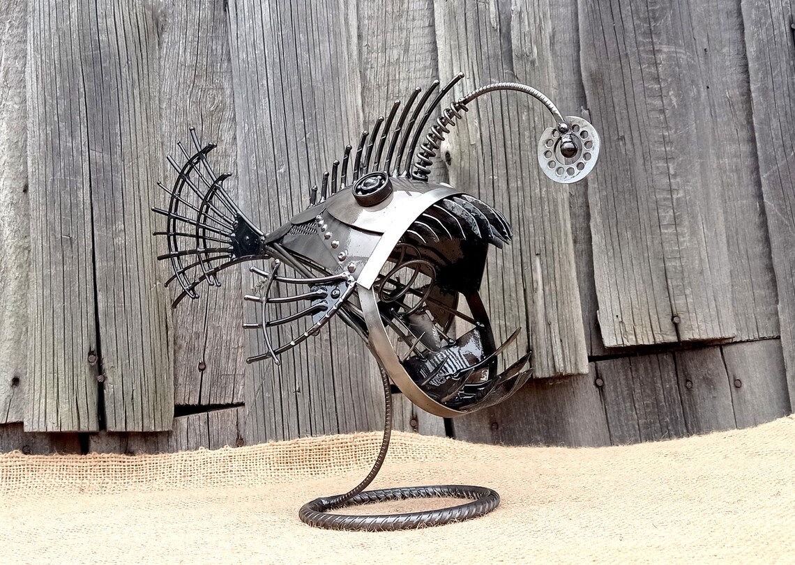 Art Metal Sculpture Angler Fish. Steampunk Predatory Fish - Etsy