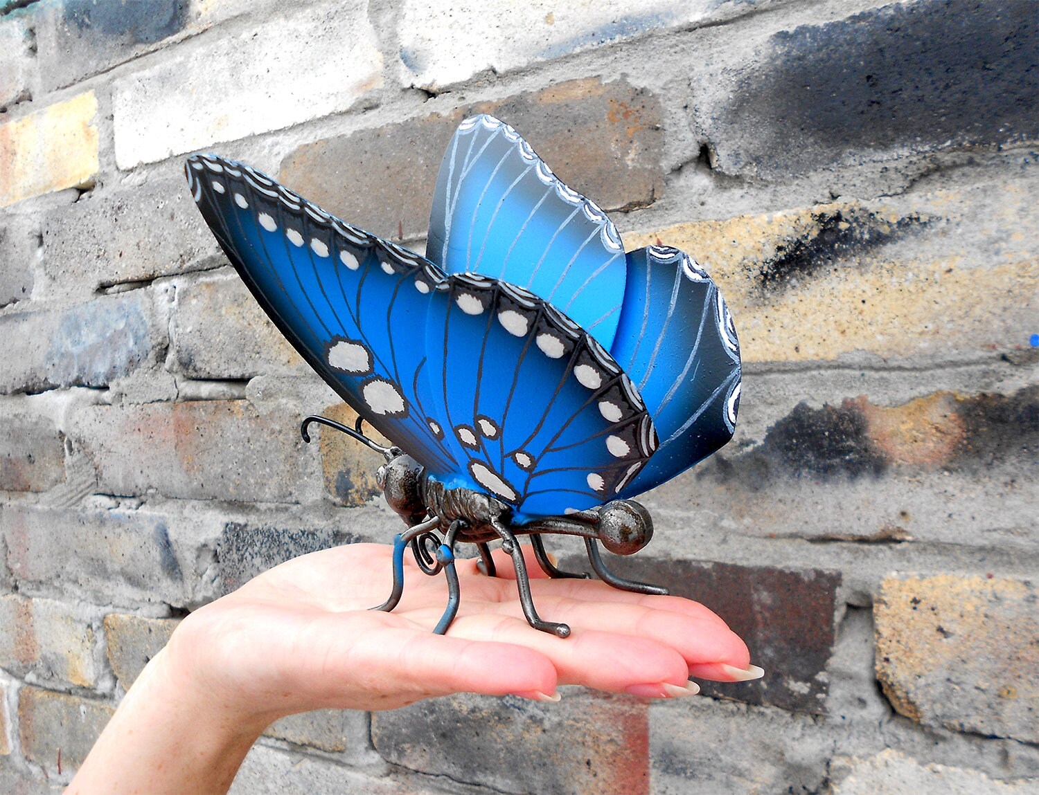 Art metal sculpture blue butterfly raised wings butterfly Etsy